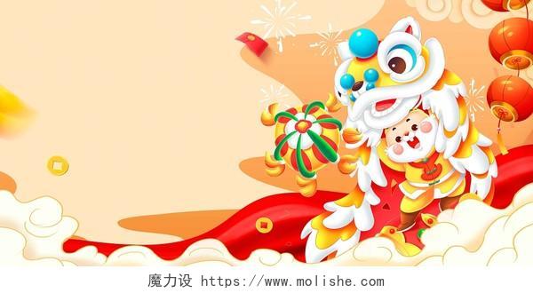 红色中国风2023兔年新春新年宣传展板设计兔年新年背景